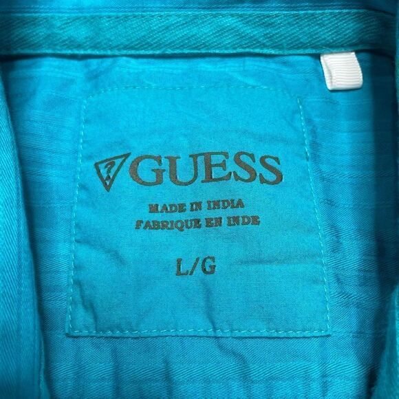 Guess Blue Snap Front Long Sleeve Shirt Mens Size Small or Youth Large Cotton - Picture 4 of 9